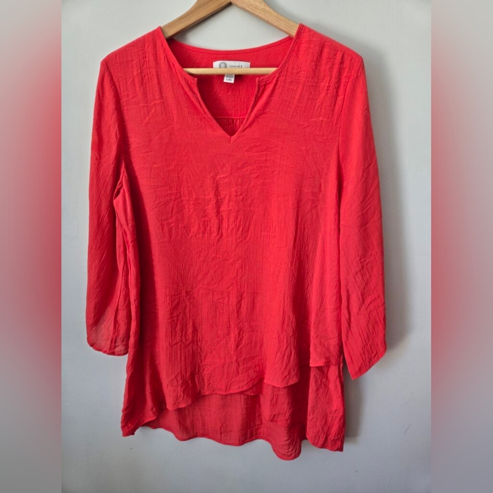 CRISTINA B Red V Neck Flowy Coverup / Tunic